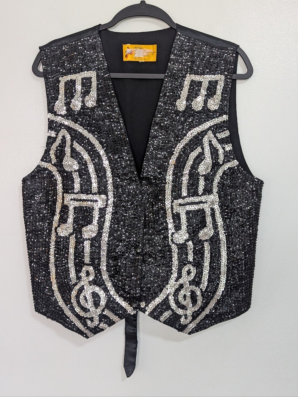 Vintage 90s‎ Black & Silver All-Over Sequin Music Note Novelty Vest